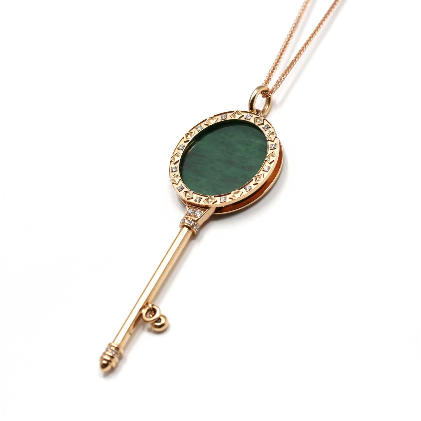 RealJade™ "Lucky Key" 18k Rose Gold Jadeite Jade Key Pendant Necklace With Diamond