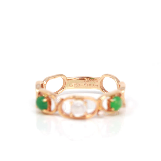 Load image into Gallery viewer, RealJade™ &amp;quot;Melba&amp;quot; 18k Rose Gold Natural Imperial Jadeite Wedding Band
