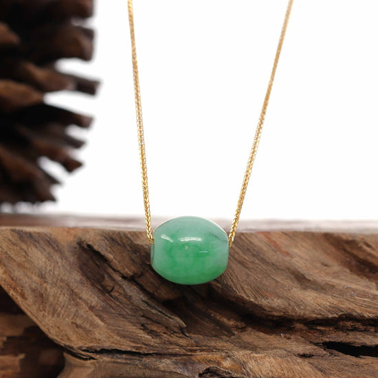 RealJade Co.® "Good Luck Button" Necklace Rich Apple Green Jade Lucky TongTong Pendant Necklace-RealJade Co.® Happy Valley Oregon