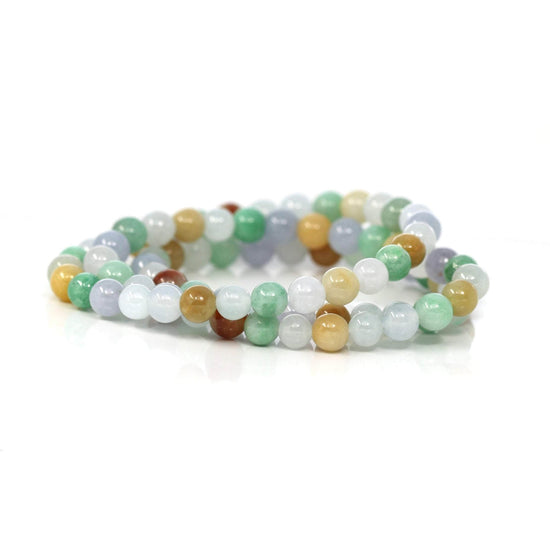 Load image into Gallery viewer, Genuine Jadeite Jade Round Multiple Colors Beads Bracelet ( 6.7 mm)
