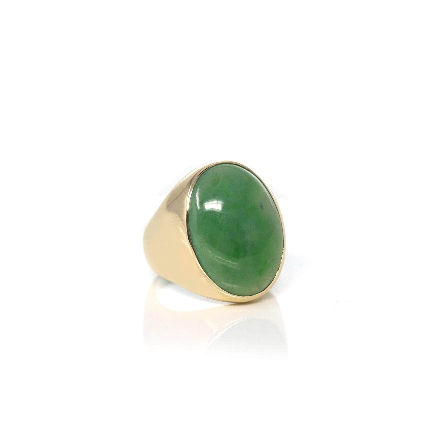 RealJade¨ "Classic Oval Signet" 14k Genuine Forest Green Old mine Jadeite Jade Men's Ring