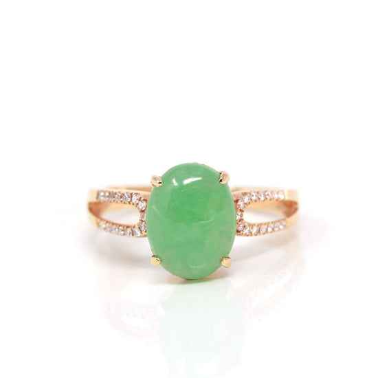 Load image into Gallery viewer, RealJade® &amp;quot;Imperial Cabochon&amp;quot; 18k Rose Gold Natural Gree Jadeite Ring With Diamonds

