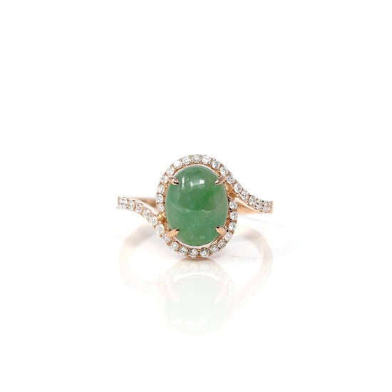 RealJade¨ Co. Jadeite Engagement Ring 18k Rose Gold Natural Imperial Green Oval Jadeite Jade Engagement Ring With Diamonds