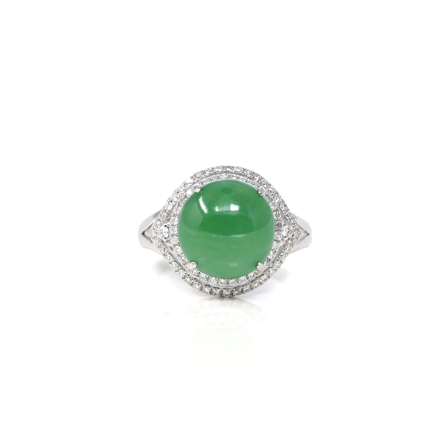 RealJade¨ Co. Jadeite Engagement Ring 18k White Gold Natural Imperial Green Oval Jadeite Jade Engagement Ring With Diamonds