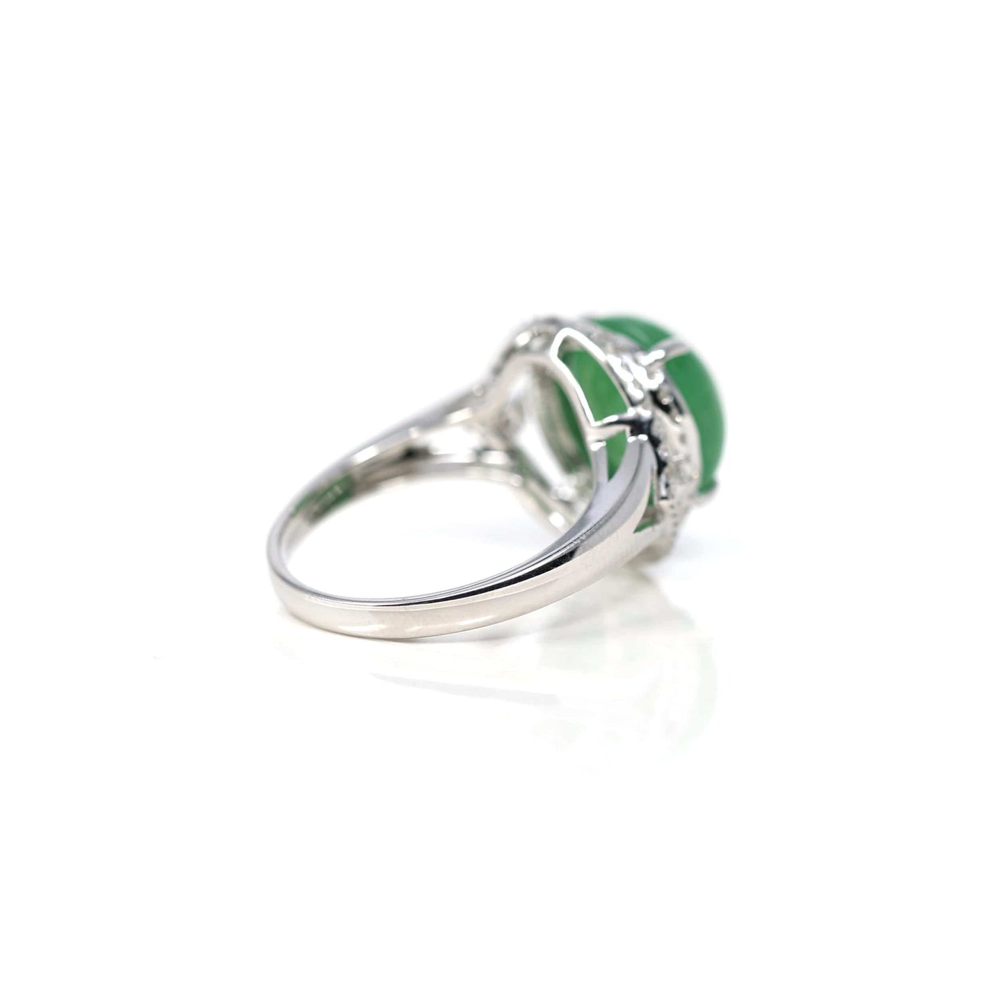 Load image into Gallery viewer, RealJade¨ Co. Jadeite Engagement Ring 18k White Gold Natural Imperial Green Oval Jadeite Jade Engagement Ring With Diamonds
