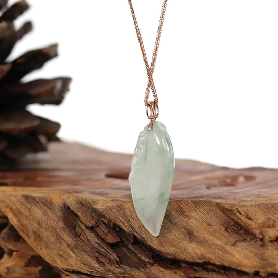 Load image into Gallery viewer, RealJade Co.¨ Jade Pendant Natural Ice Jadeite &amp;quot;Longevity Peach&amp;quot; ShouTao Necklace With 14k Yellow Gold Diamond Bail
