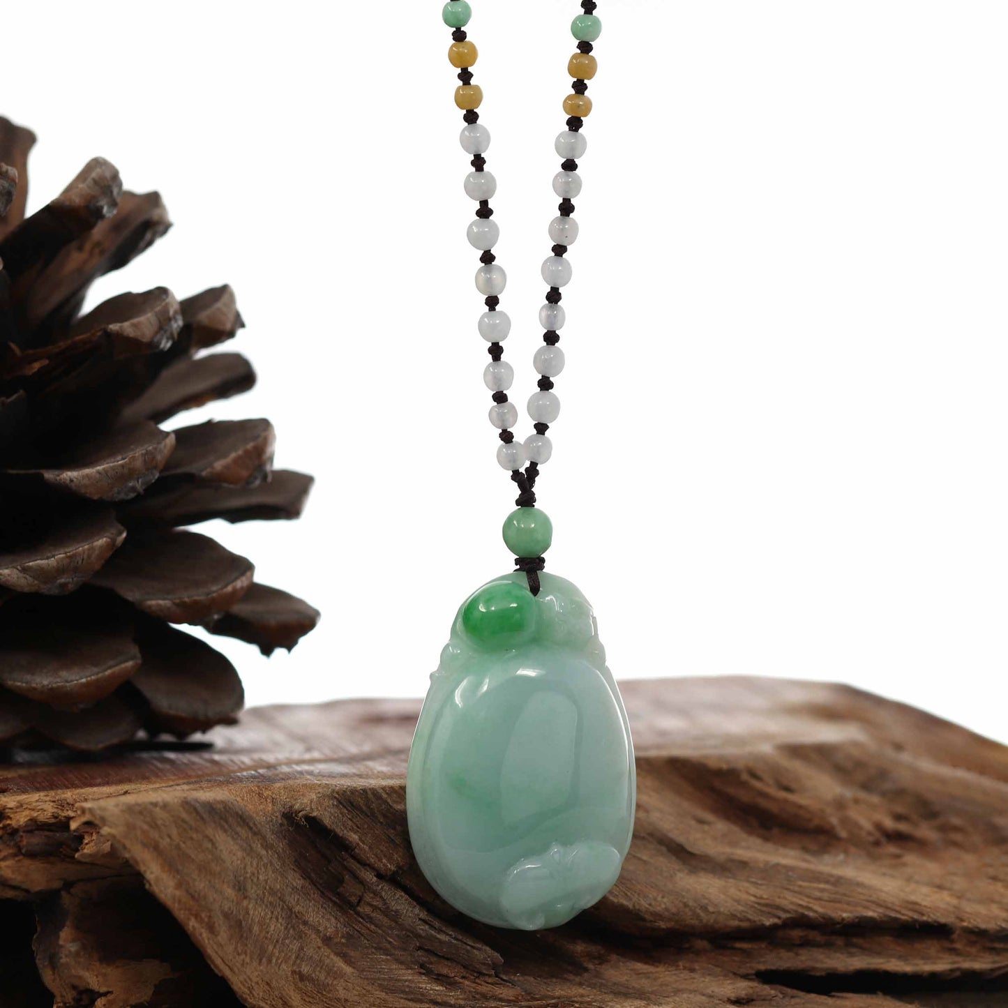Genuine Green Jadeite Jade Good Luck Ruyi Pendant Necklace With Real Jadeite Bead Necklace