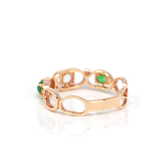 Load image into Gallery viewer, RealJade™ &amp;quot;Melba&amp;quot; 18k Rose Gold Natural Imperial Jadeite Wedding Band
