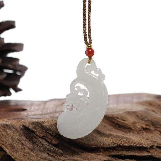 Load image into Gallery viewer, RealJade Co.® &amp;quot;Classic Dragon &amp;amp; Phoenix&amp;quot; Genuine HeTian White Nephrite Jade LongFeng Pendant Necklace-RealJade Co.® Happy Valley Oregon
