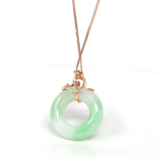Load image into Gallery viewer, RealJade™ &amp;quot;Good Luck Birdie&amp;quot; 18k Rose Gold Genuine Burmese Jadeite Lucky Pendant Necklace With AA Ruby &amp;amp; Diamond
