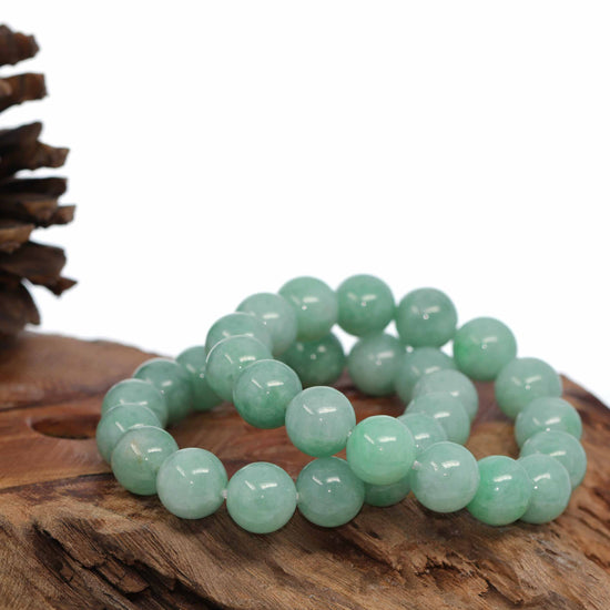 Jadeite Jade 13mm Round Green Beads Bracelet ( 13 mm ) For Men
