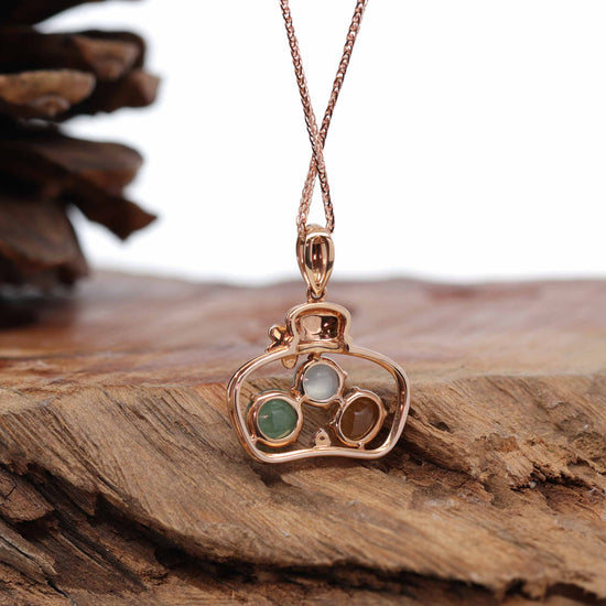 Load image into Gallery viewer, 18K Rose Gold &amp;quot;Lucky Goodie Bottle&amp;quot; Multi-Color Jadeite Jade Cabochon Necklace with Diamonds
