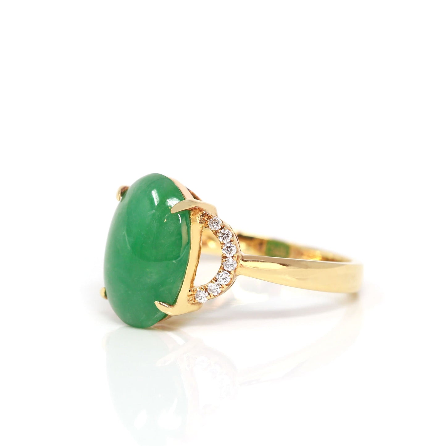 RealJade® "Marie" 18k Rose Gold Natural Green Imperial Jadeite Ring With Diamonds