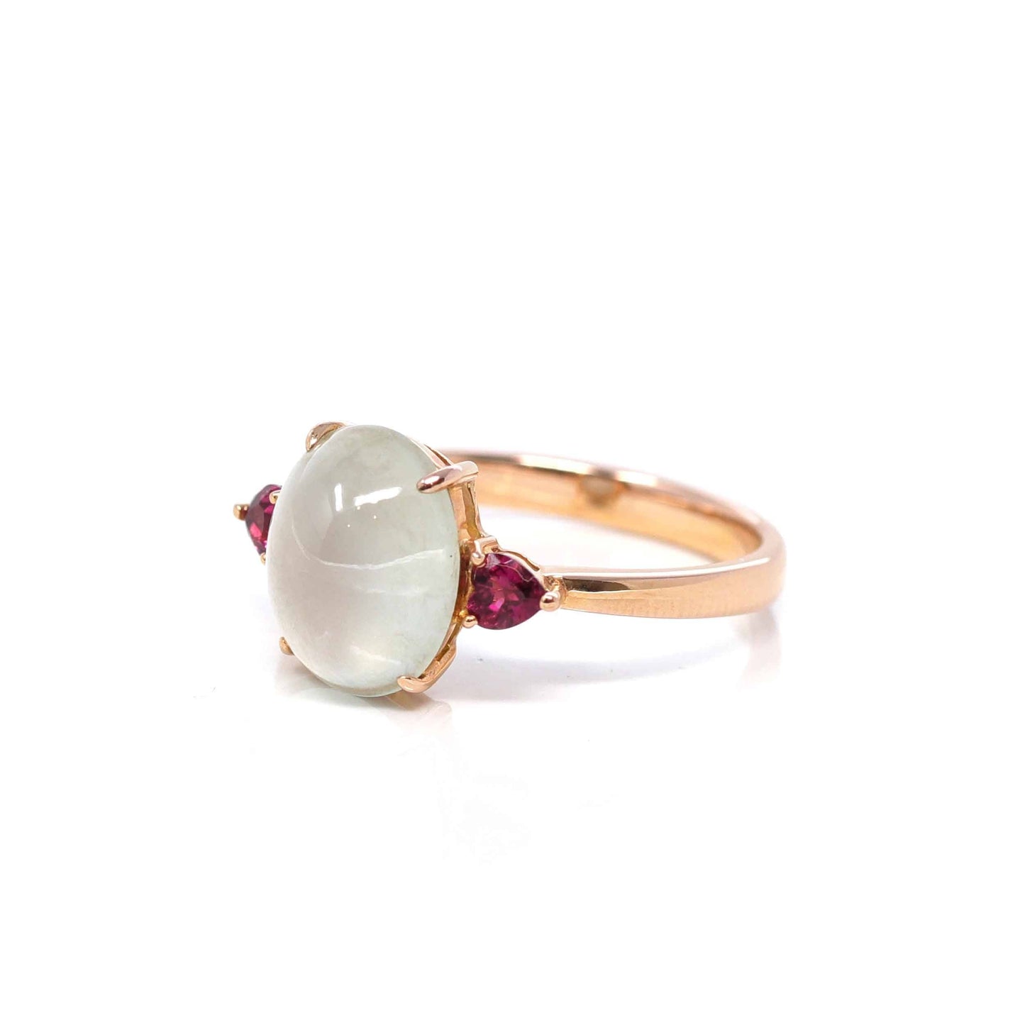 RealJade® "Sarah" 18k Rose Gold Natural Ice Jadeite & Tourmaline Engagement Ring