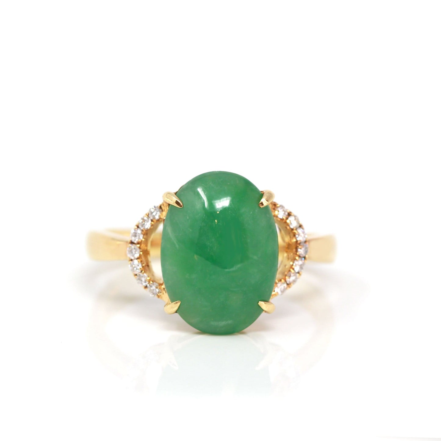 RealJade® "Marie" 18k Rose Gold Natural Green Imperial Jadeite Ring With Diamonds