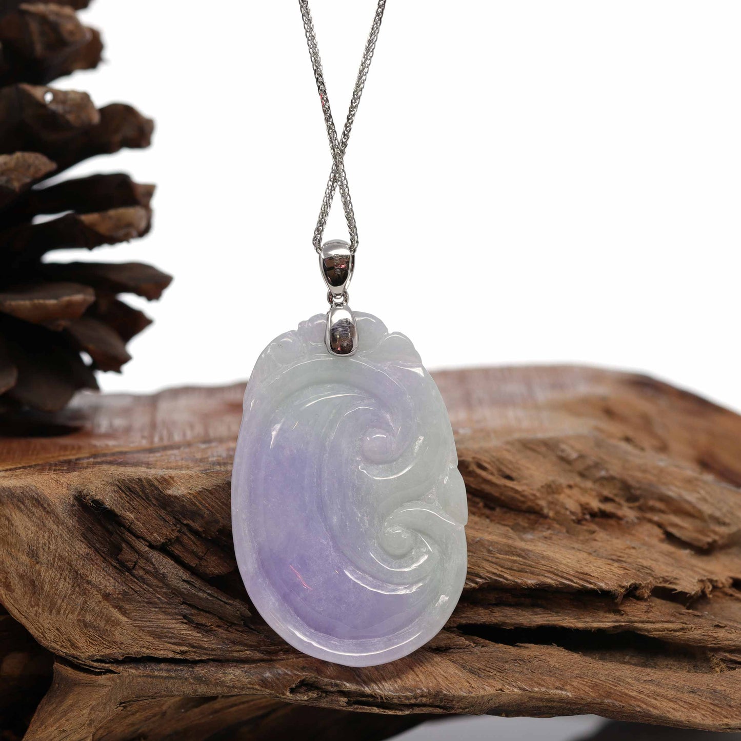Load image into Gallery viewer, Genuine Lavender Jadeite Jade RuYi Pendant Necklace With 14K White Gold Bail
