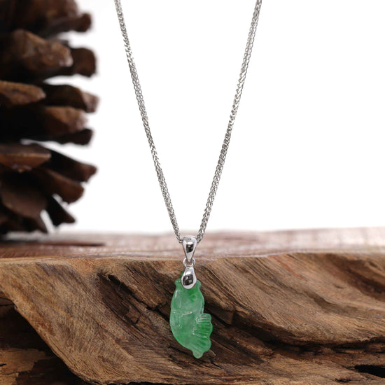 Load image into Gallery viewer, RealJade® &amp;quot;Prosperity Every Year (年年有鱼)&amp;quot; Lucky Fish Carving Pendant Necklace Natural Jadeite Jade
