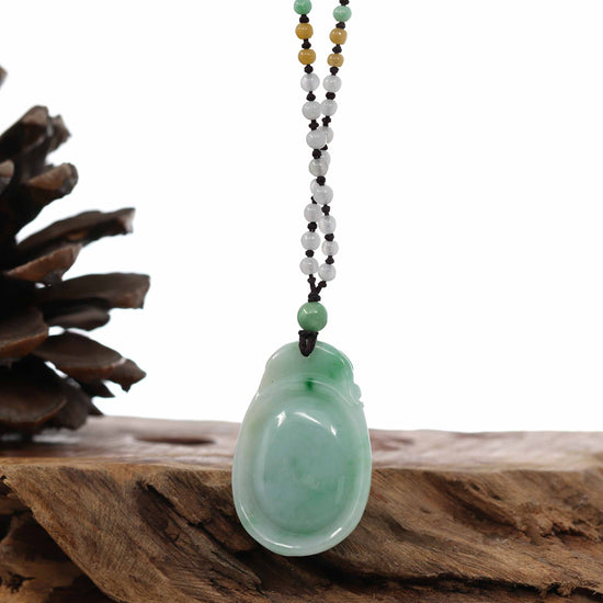 Genuine Green Jadeite Jade Good Luck Ruyi Pendant Necklace With Real Jadeite Bead Necklace