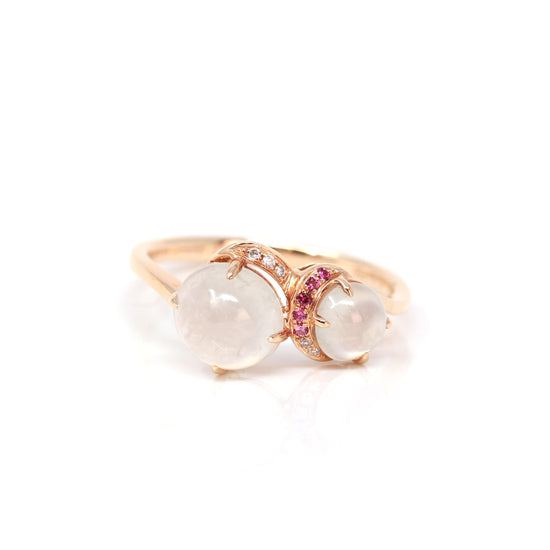 RealJade® "Jules" 18k Rose Gold Natural Ice Jadeite Engagement Ring With Rubys & Diamonds