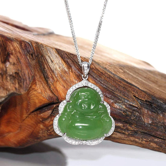 Load image into Gallery viewer, Genuine Apple Green Jade Happy Buddha Pendant Necklace  | Sterling Silver Heart Shape Natural Amethyst Citrine Garnet Topaz Earrings  | Gemstone And Jade Jewelry, Nephrite Jade Jewelry | RealJade™ Jewelry™, Find your Natural Gems and Jade Jewelry
