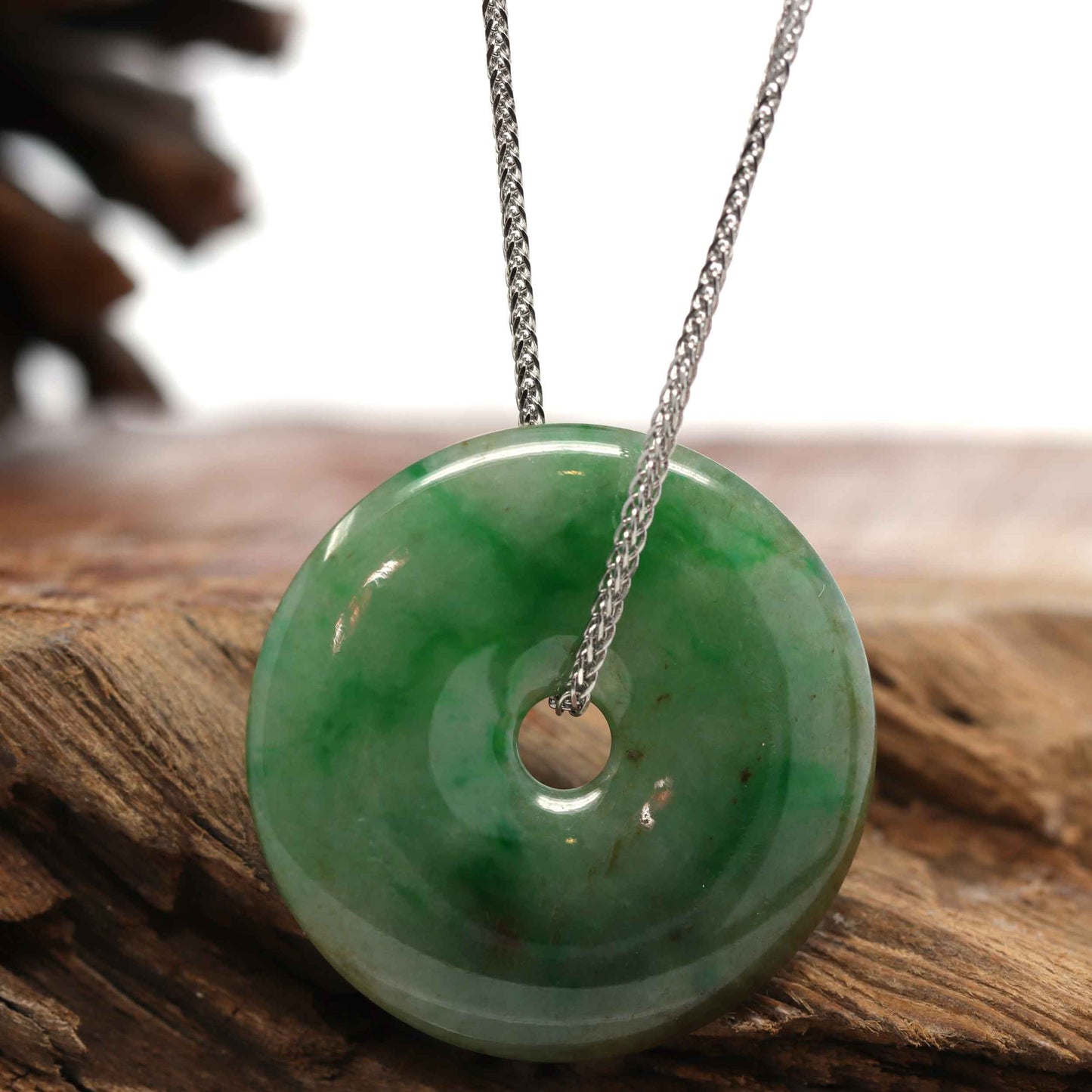 RealJade¨ "Good Luck Button" Necklace Green Jadeite Jade Lucky Ping An Kou Pendant