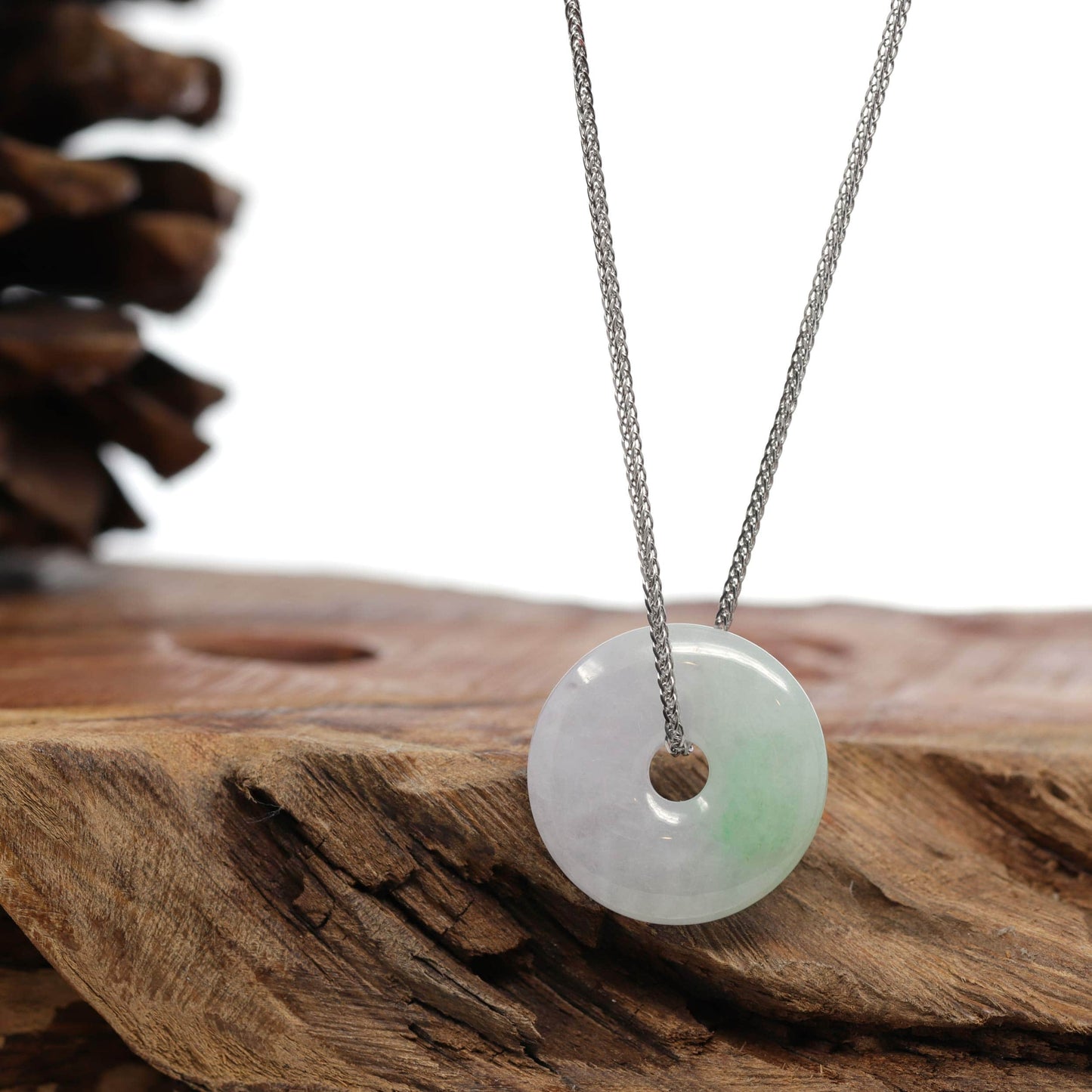 Load image into Gallery viewer, RealJade Co.® &amp;quot;Good Luck Button&amp;quot; Necklace Green and Lavender Jadeite Jade Lucky Ping An Kou Necklace

