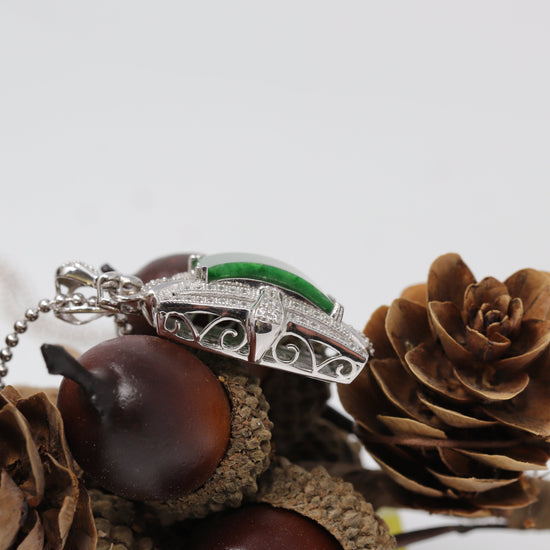 RealJade™ "Leah" Sterling Silver Natural Burmese Jadeite Deep Green Necklace with Zircon