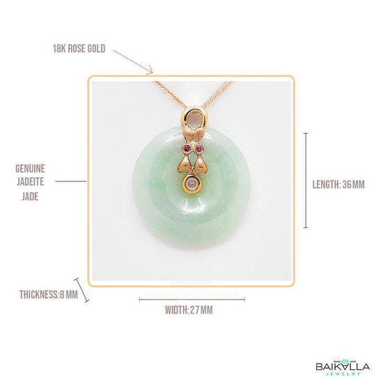 18k Rose Gold Genuine Jadeite Constellation (Gemini) Necklace Pendant with Ruby