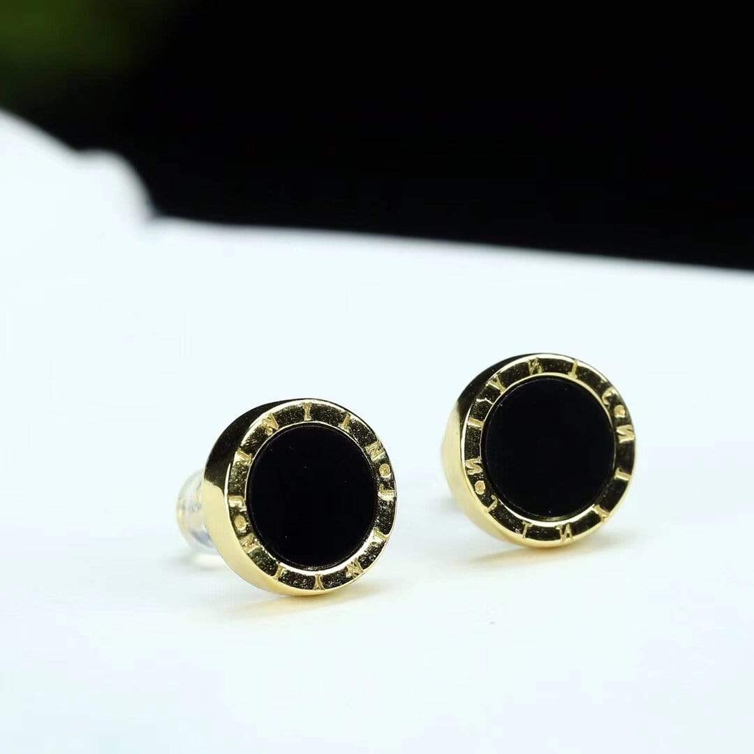 Load image into Gallery viewer, RealJade® Gold Plated Sterling Silver Black Nephrite Jade Classic Stud Earrings
