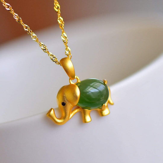 RealJade® Sterling Silver Real Green Nephrite Jade Elephant Pendant Necklace