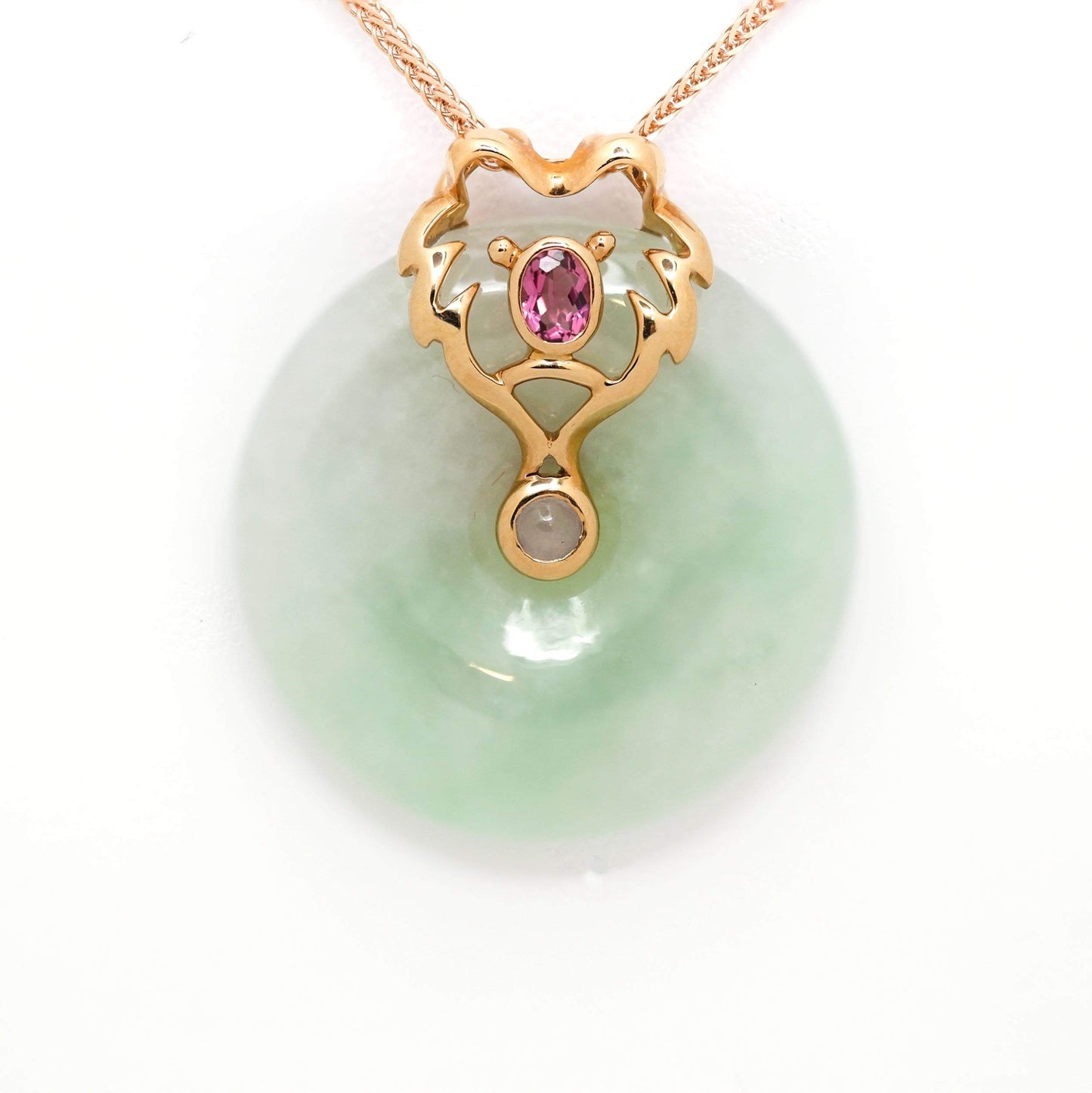 18k Rose Gold Genuine Jadeite Constellation (Leo) Necklace Pendant with Tourmaline