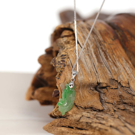 Genuine Natural Jadeite Jade Fish Pendant Necklace. 