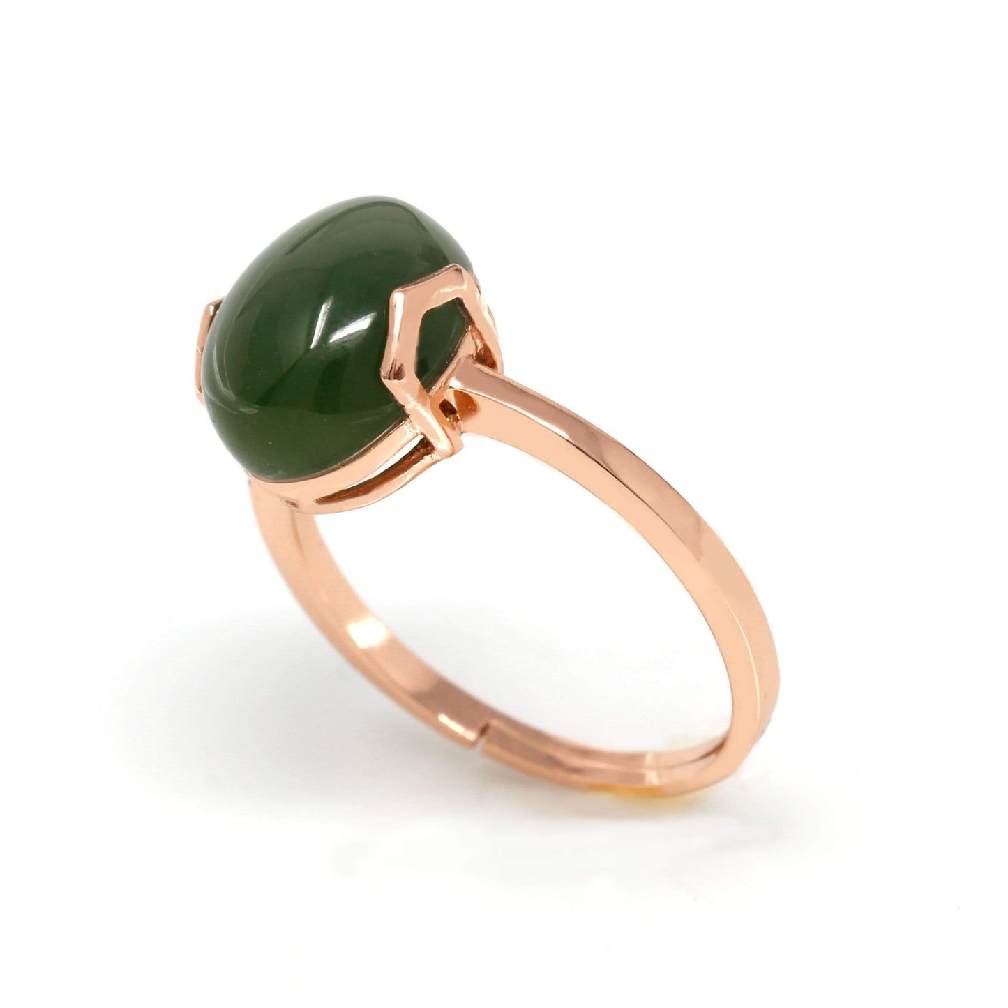 Rose Gold Plated Sterling Silver Nephrite Jade Ring